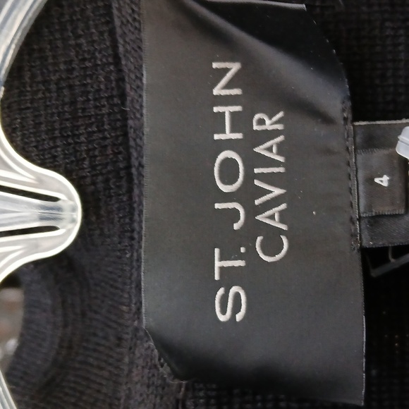 St. John Caviar Cascading Ruffle Open Front Black Knit Sweater Jacket EUC Size 4 - Picture 3 of 15